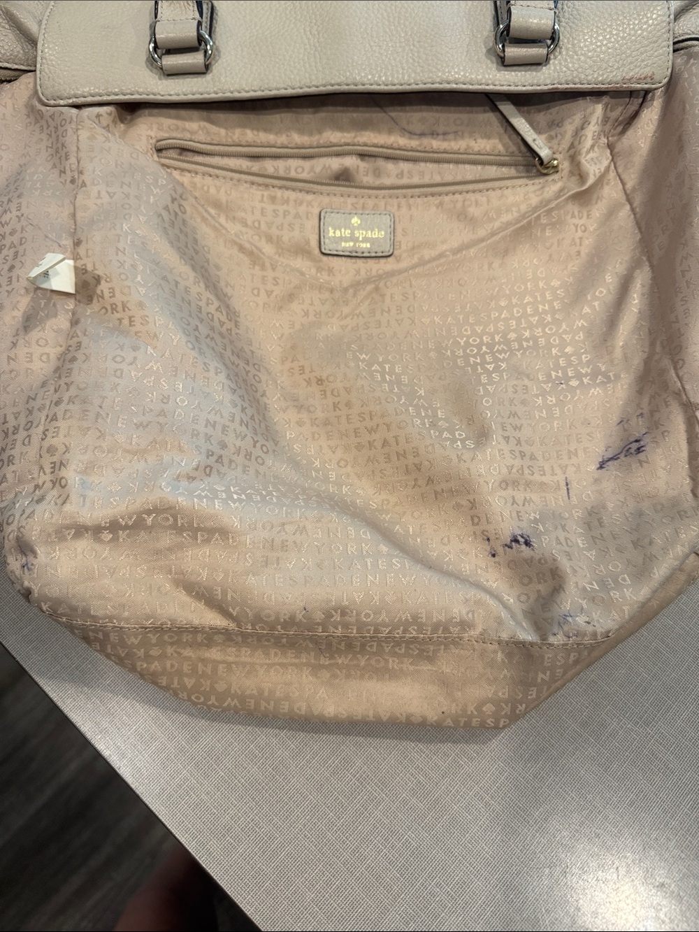 kate spade Cream Pebbled Leather Large Tote with Front Zip Pocket - Picture 6 of 7